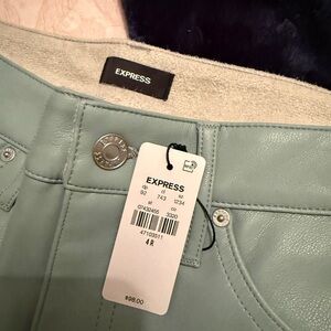 Express Women's Boot Cut Jeans faux leather- soft blue 4R